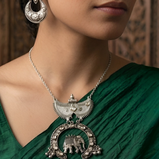 Anika Long Oxidised Necklace Set
