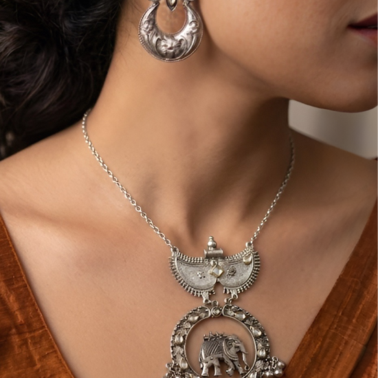 Anika Long Oxidised Necklace Set
