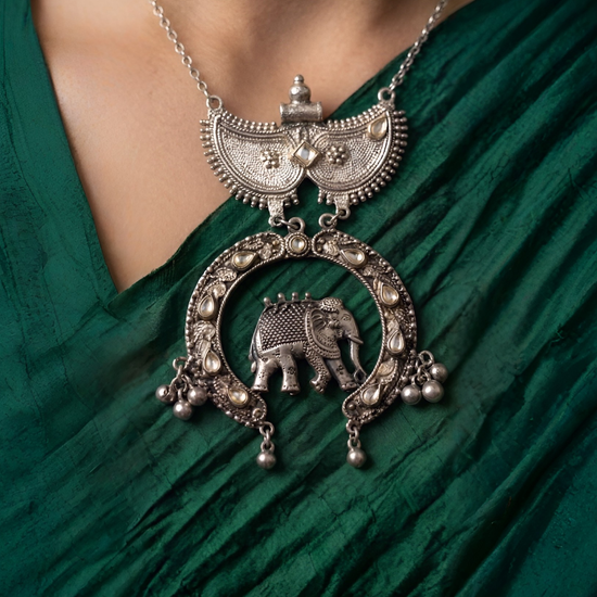 Anika Long Oxidised Necklace Set