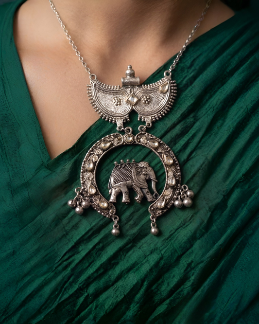 Anika Long Oxidised Necklace Set