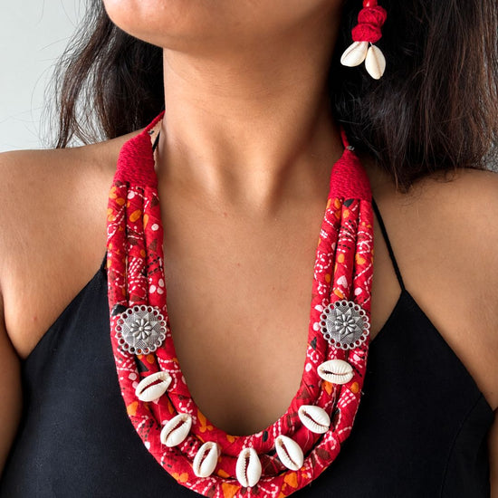 Bandhani Red Necklace Set