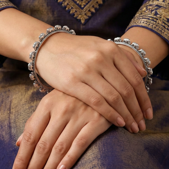 Elephant Oxidised Bangles - Set of 2