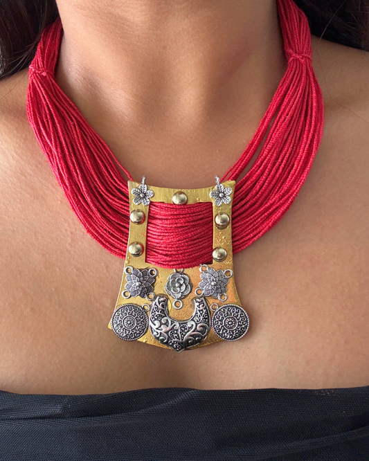 Prisha Red Jute Necklace