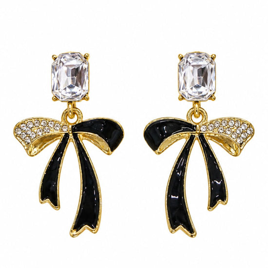 Black and Crystal Bow Earrings