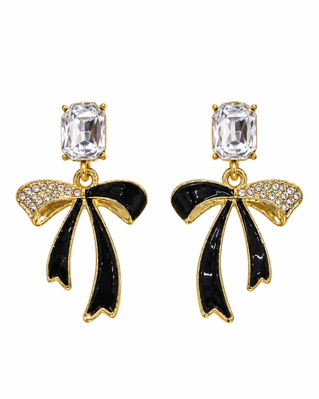 Black and Crystal Bow Earrings