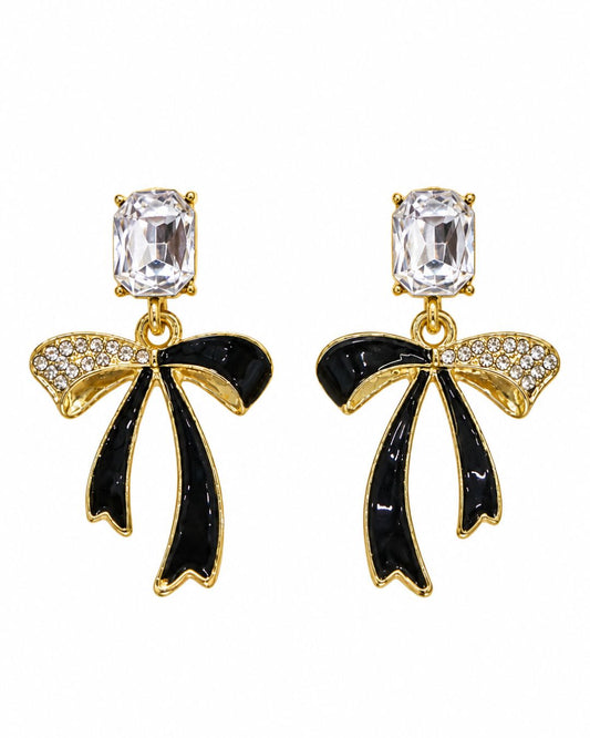 Black and Crystal Bow Earrings