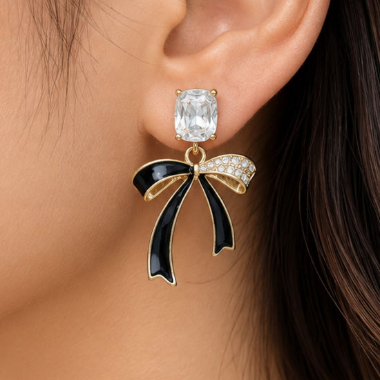 Black and Crystal Bow Earrings