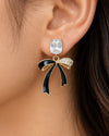 Black and Crystal Bow Earrings