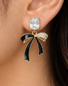Black and Crystal Bow Earrings