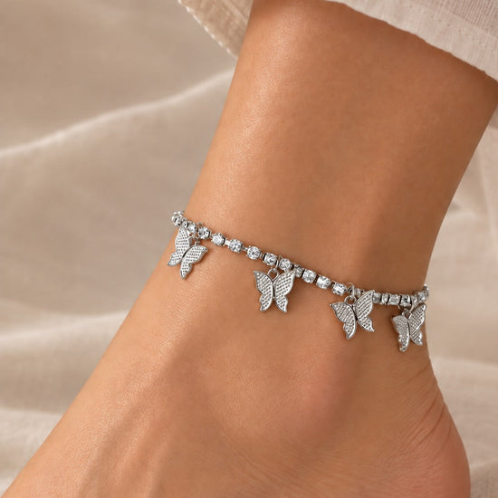 Butterflies Silver Anklet