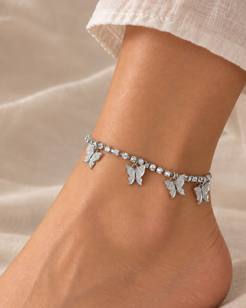 Butterflies Silver Anklet