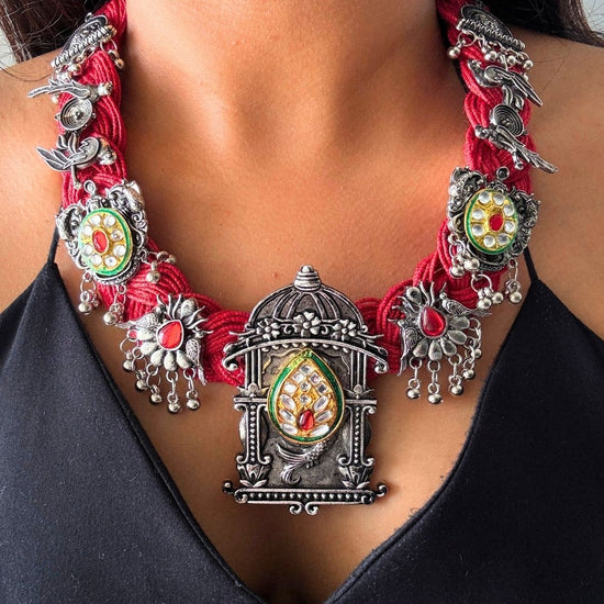 Chandani Bird Red Jute Necklace