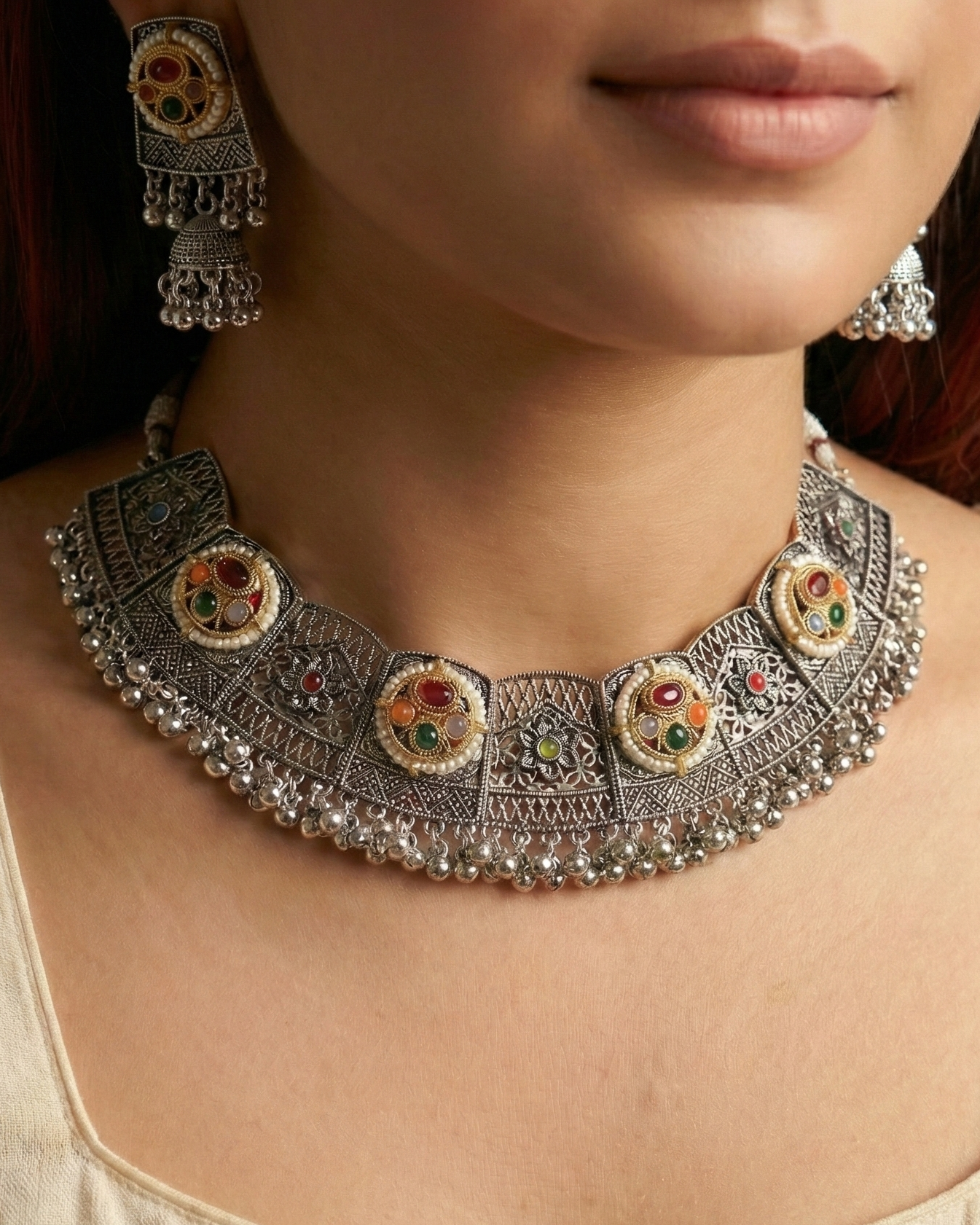 Dhara Oxidised Kundan Necklace Set with Mangtika