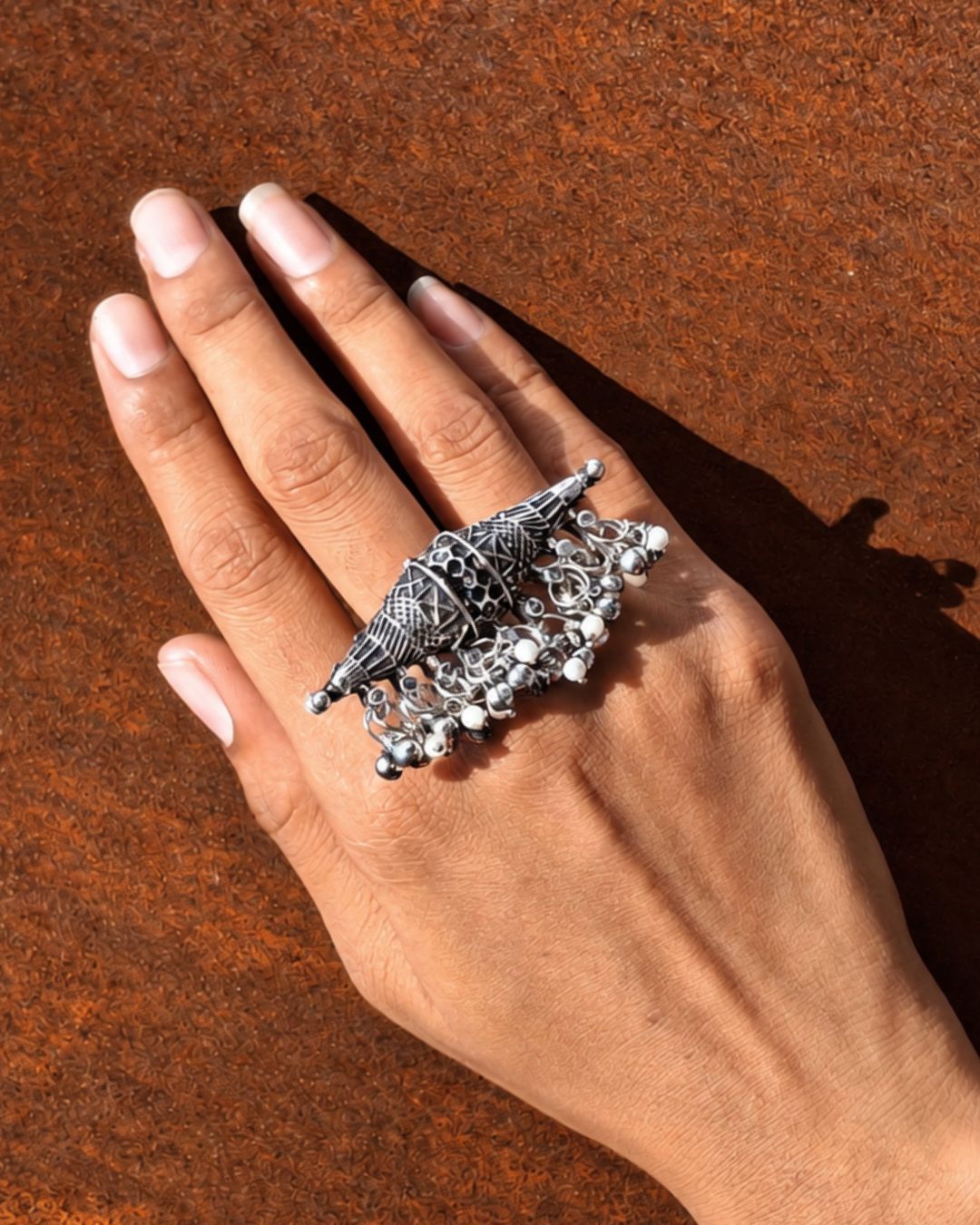 Dhol Oxidised Ring