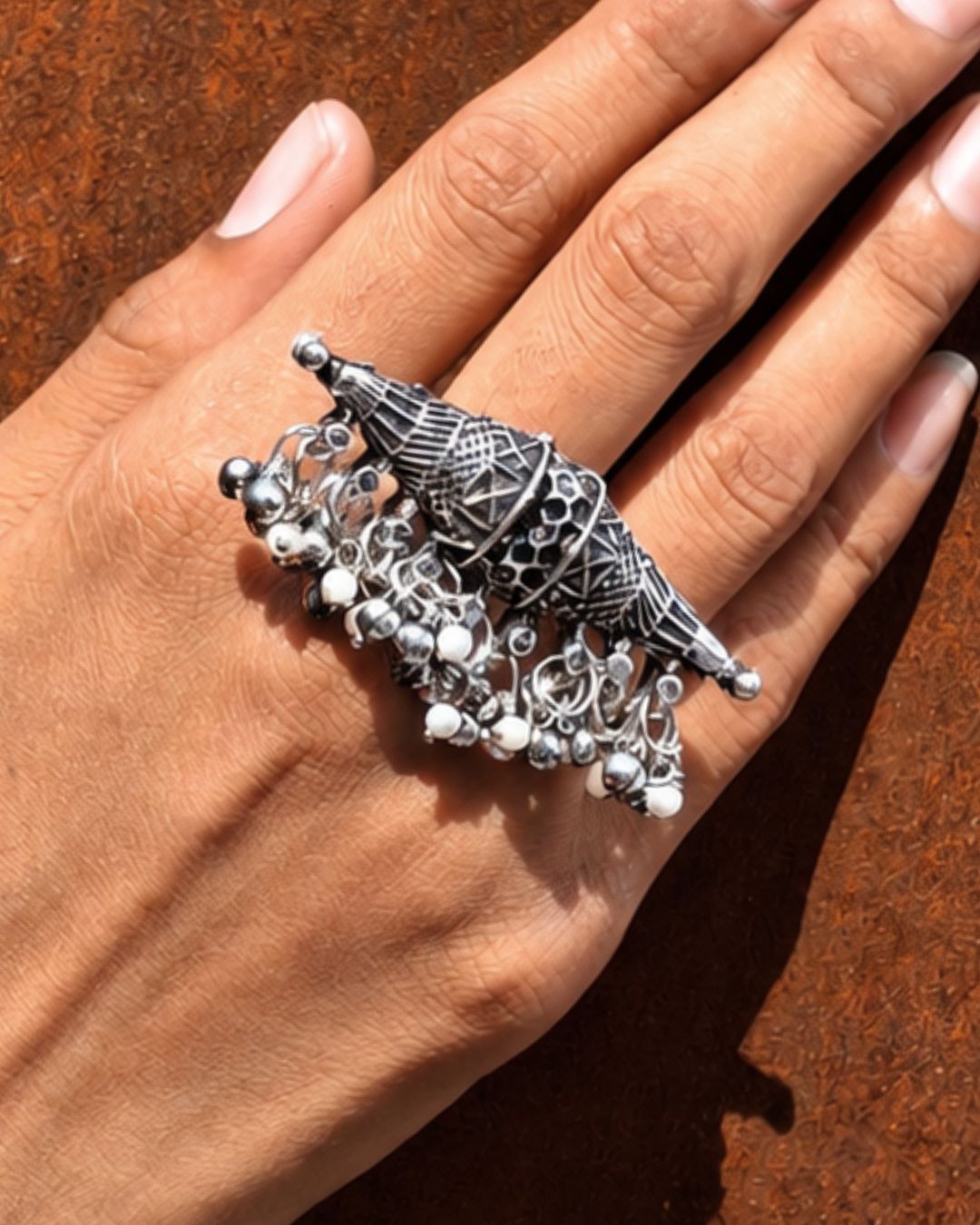 Dhol Oxidised Ring