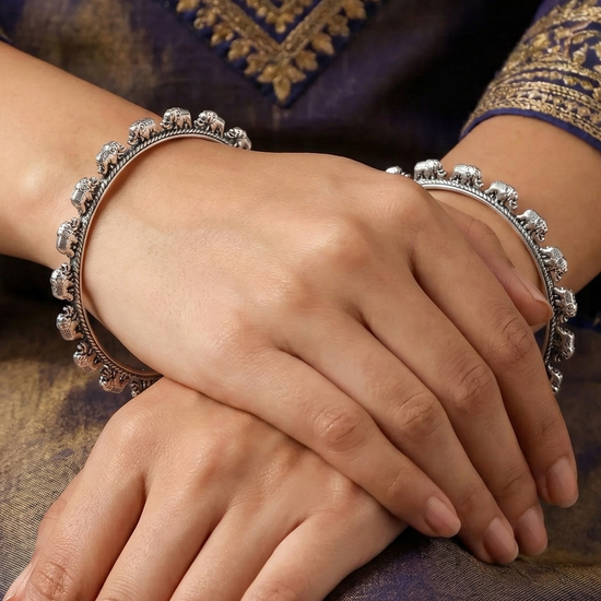Elephant Oxidised Bangles - Set of 2