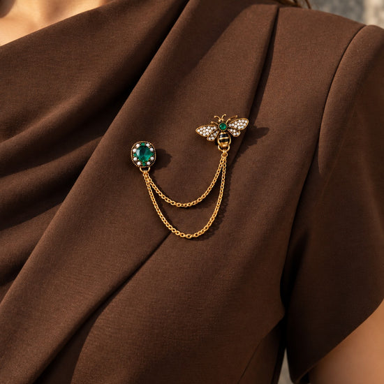 Emerald Honeybee Brooch