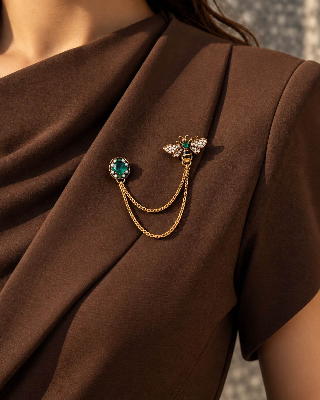 Emerald Honeybee Brooch