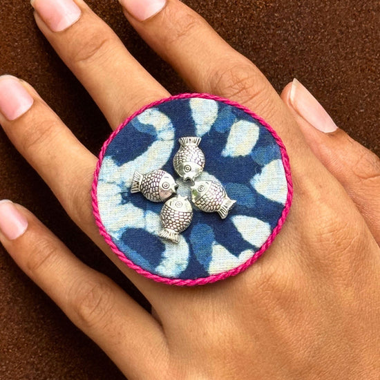Fish Ajrakh Blue Ring