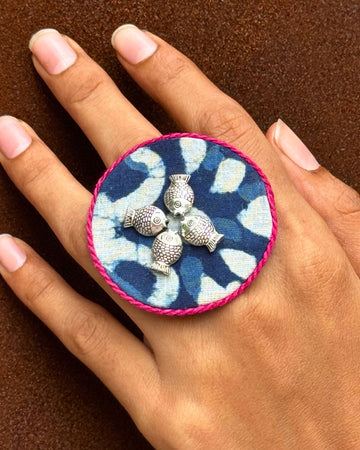 Fish Ajrakh Blue Ring