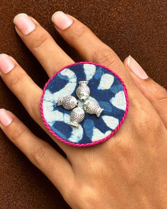 Fish Ajrakh Blue Ring