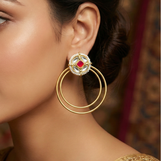 Griha Kundan Big Round Earrings
