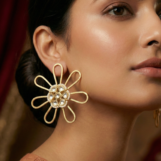 Preet Flower Golden Design Earrings