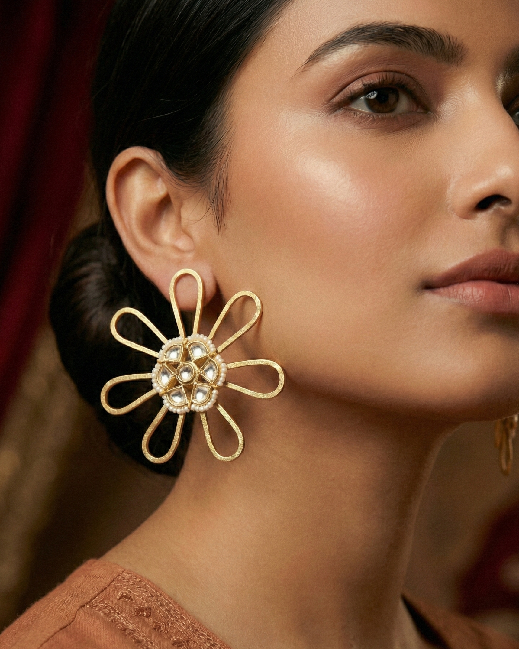 Preet Flower Golden Design Earrings