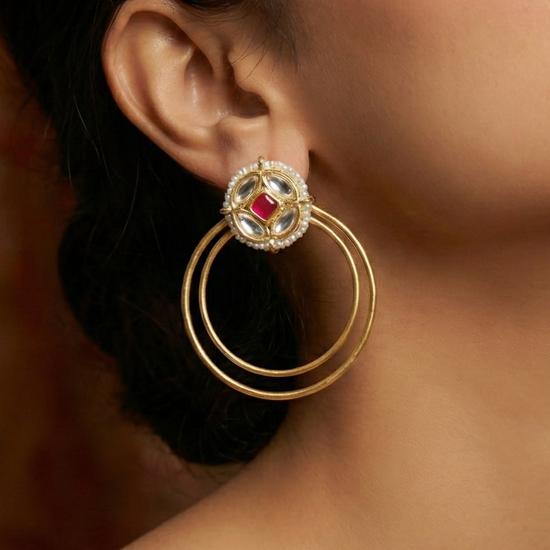 Griha Kundan Big Round Earrings