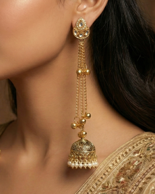 Avika Long Golden Kashmiri Jhumka