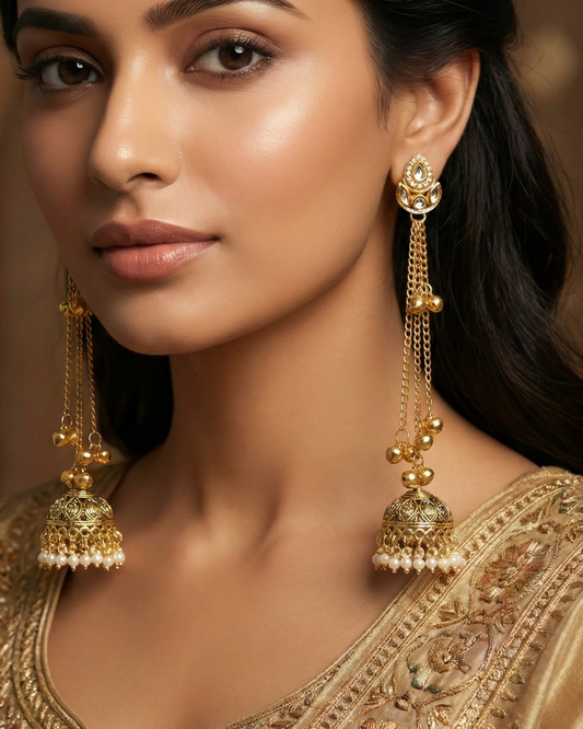 Avika Long Golden Kashmiri Jhumka
