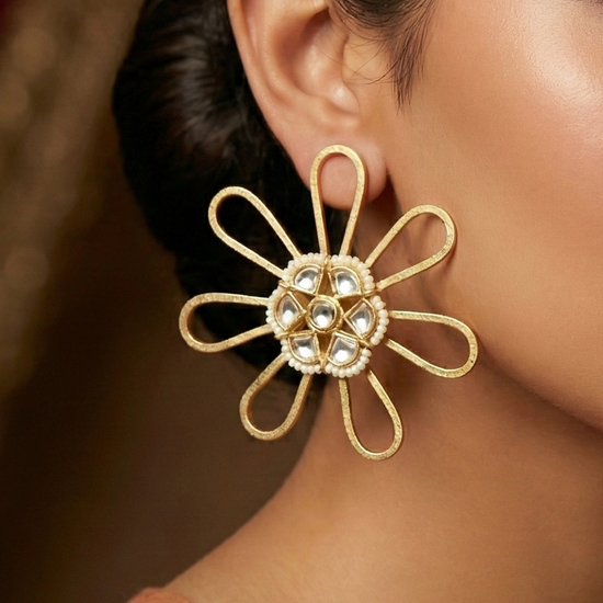 Preet Flower Golden Design Earrings