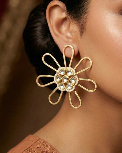 Preet Flower Golden Design Earrings