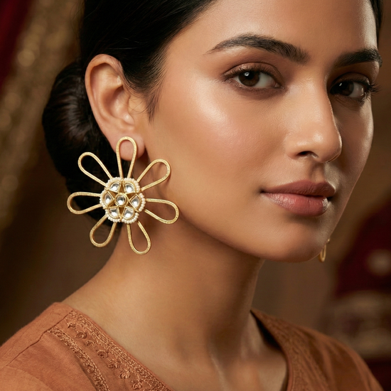 Preet Flower Golden Design Earrings
