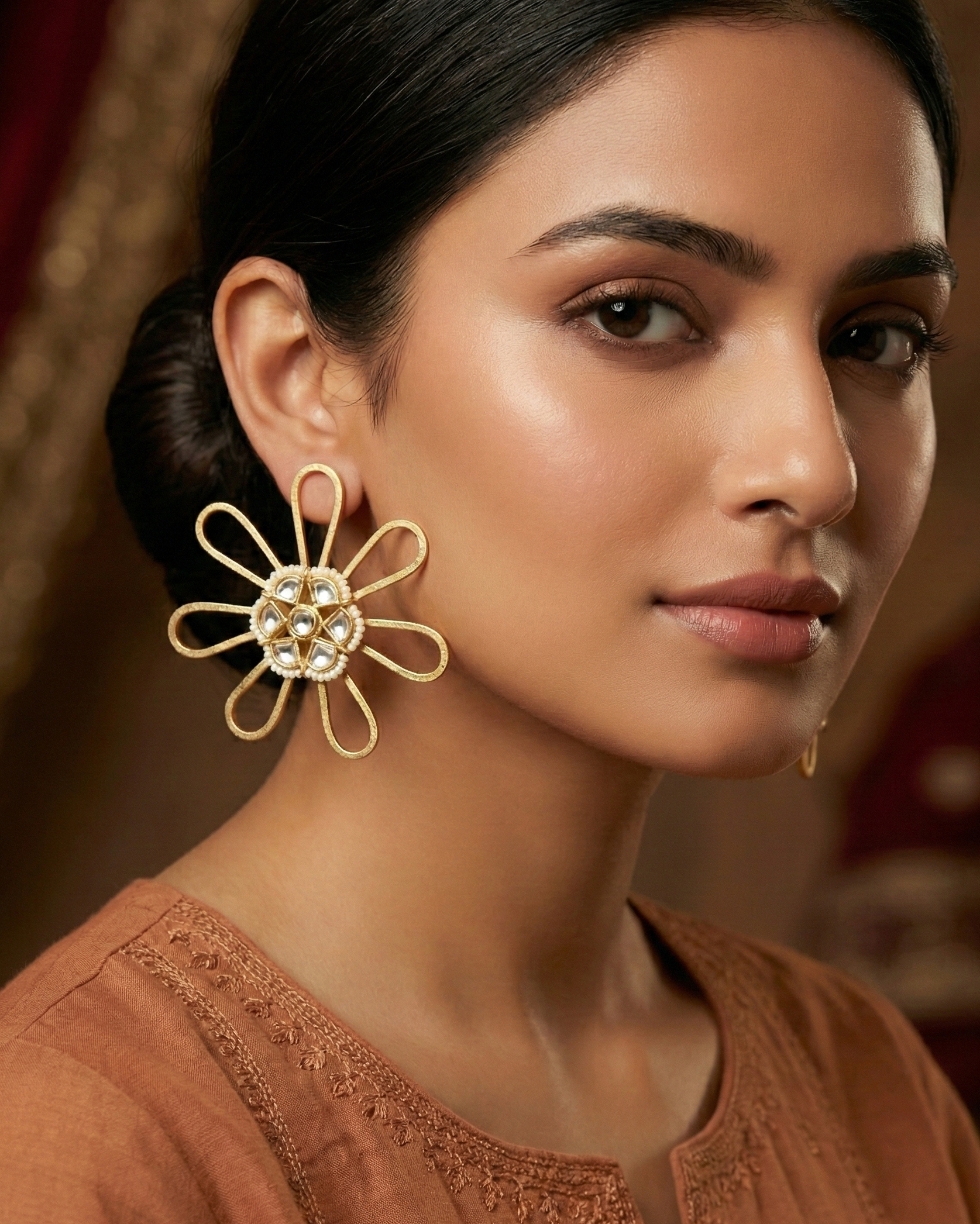 Preet Flower Golden Design Earrings