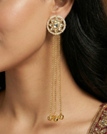 Aarushi Golden Kundan Pearl Long Kashmiri Jhumka