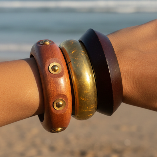 Golden Hour Wooden Bangle Stack - Stack of 3