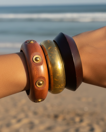 Golden Hour Wooden Bangle Stack - Stack of 3
