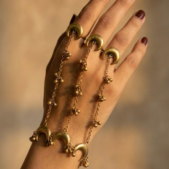 Half Moon Golden Haath Phool Bracelet