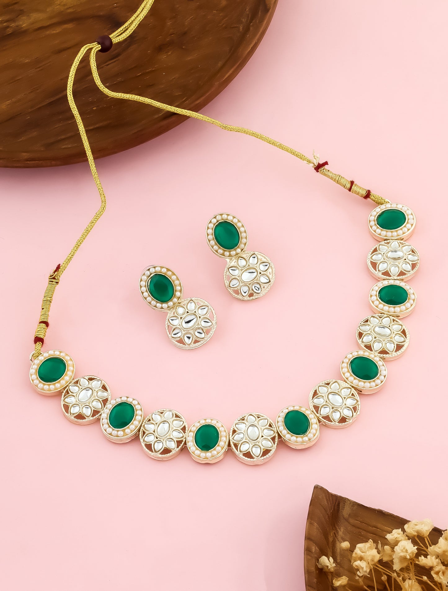 White and Green Kundan Set