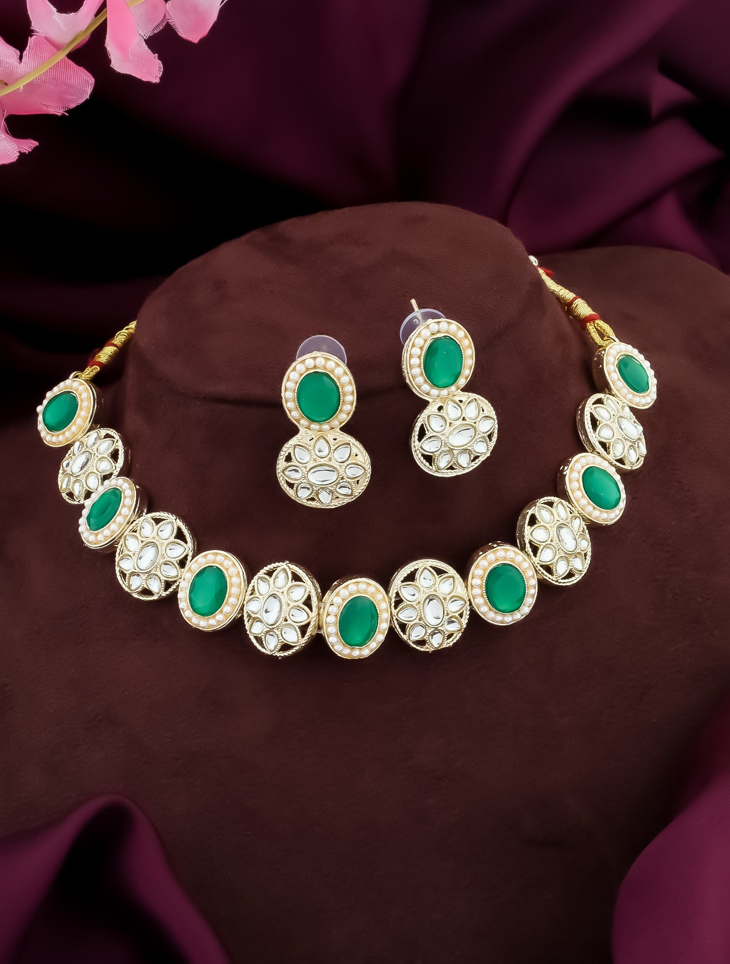 White and Green Kundan Set