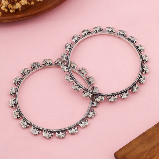 Elephant Oxidised Bangles - Set of 2