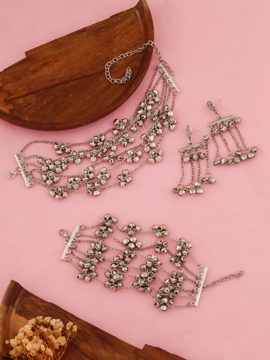 Ghungroo Silver Choker Set