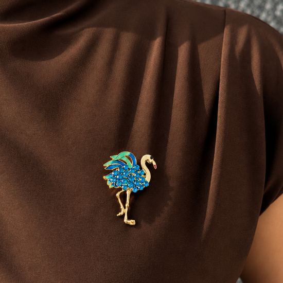 Blue Crystal Flamingo Brooch