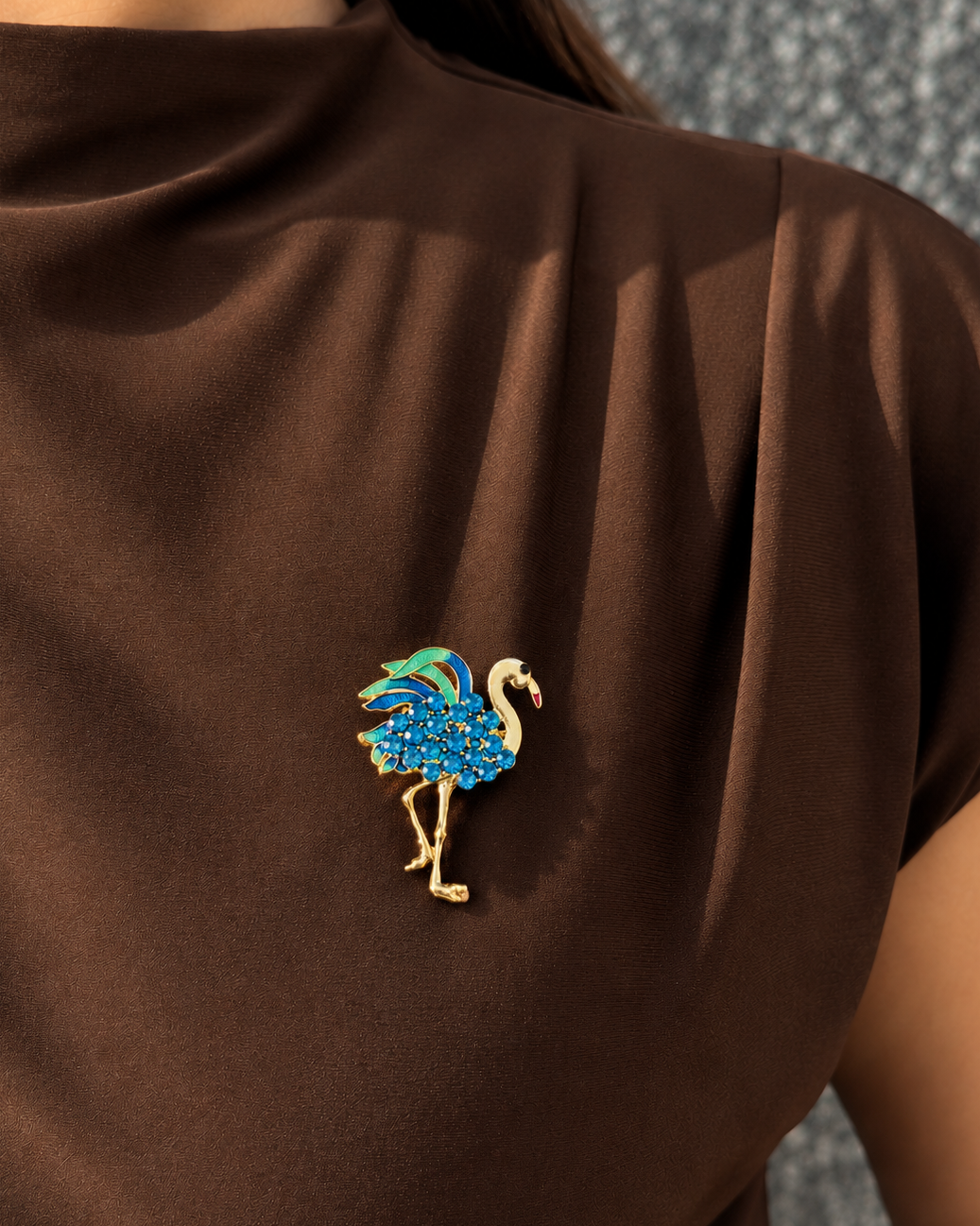 Blue Crystal Flamingo Brooch