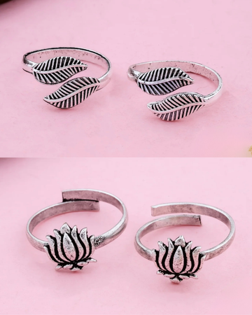 Leaf and Shalaka Toe Ring - Combo - Set of 2