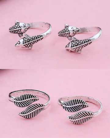 Matsya and Leaf Toe Ring - Combo - Set of 2