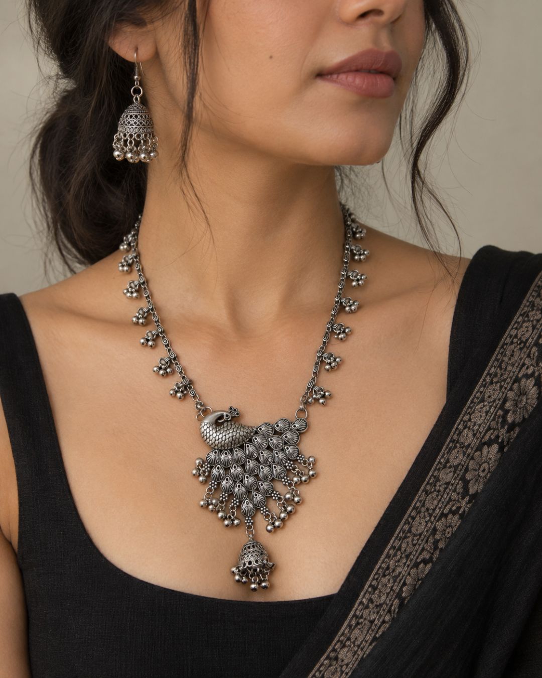 More Long Oxidised Necklace Set