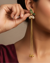 Pavitra Green Kundan Golden Long Kashmiri Jhumka