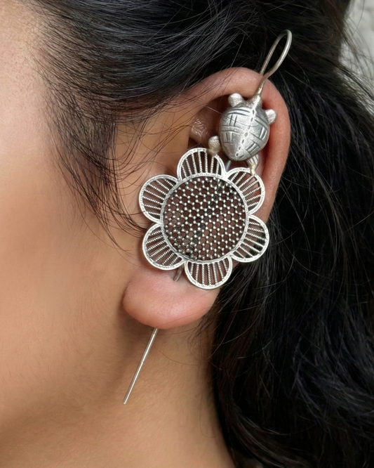 Phool Black Oxidised Earcuff - Set of 2